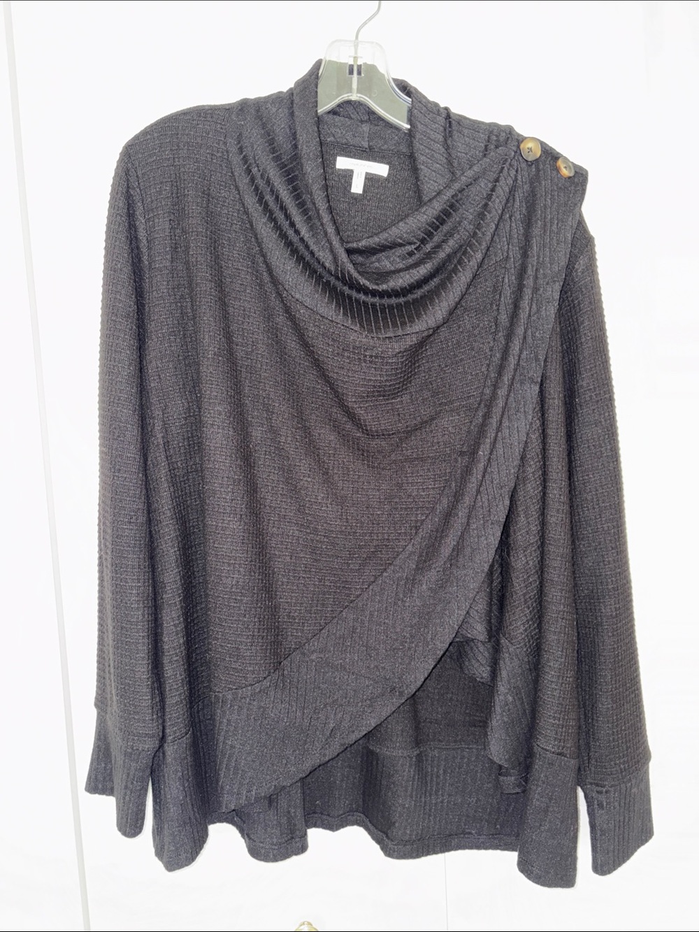 Maurices Dark Brown Open-Front Shawl Collar Cardigan with Shoulder Buttons